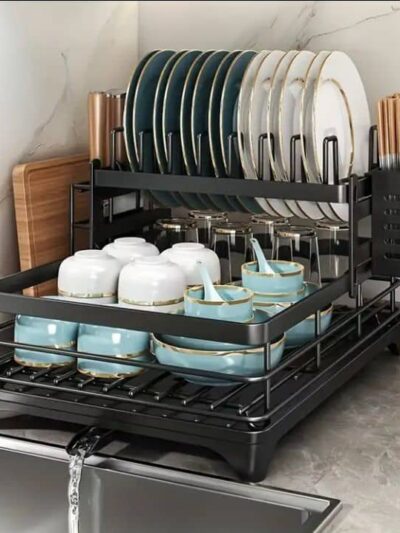 DOUBLE LAYER FOLDABLE HEAVY DUTY STAINLESS STEEL PLATE RACK+ DRAINAGE SYSTEM