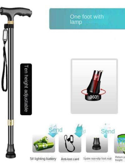 ADJUSTABLE HEIGHT STRONG IRON ANTI SLIP MULTIFUNCTIONAL WALKING STICK & FLASH LIGHT