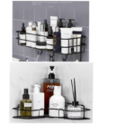 HIGH QUALITY STEEL ANGLE TOILET/BATHROOM WALL SHELF RACK + 2 SINGLE HOOK PATCHES