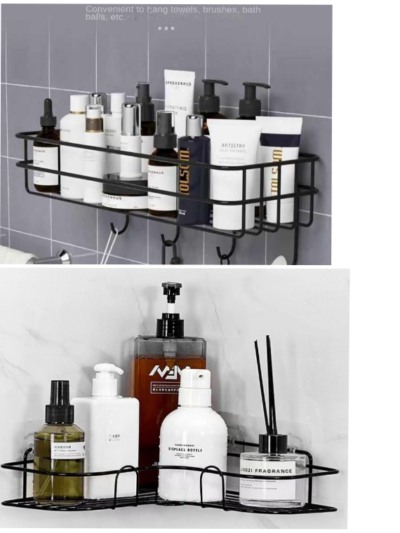 HIGH QUALITY STEEL ANGLE TOILET/BATHROOM WALL SHELF RACK + 2 SINGLE HOOK PATCHES