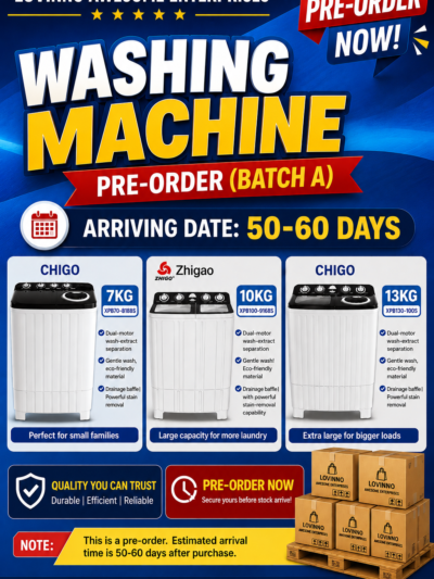 CHIGO" MANUAL WASH & SPIN LONG LASTING WASHING MACHINE ( PRE-ORDER) ARRIVAL DATE 50-60 DAYS